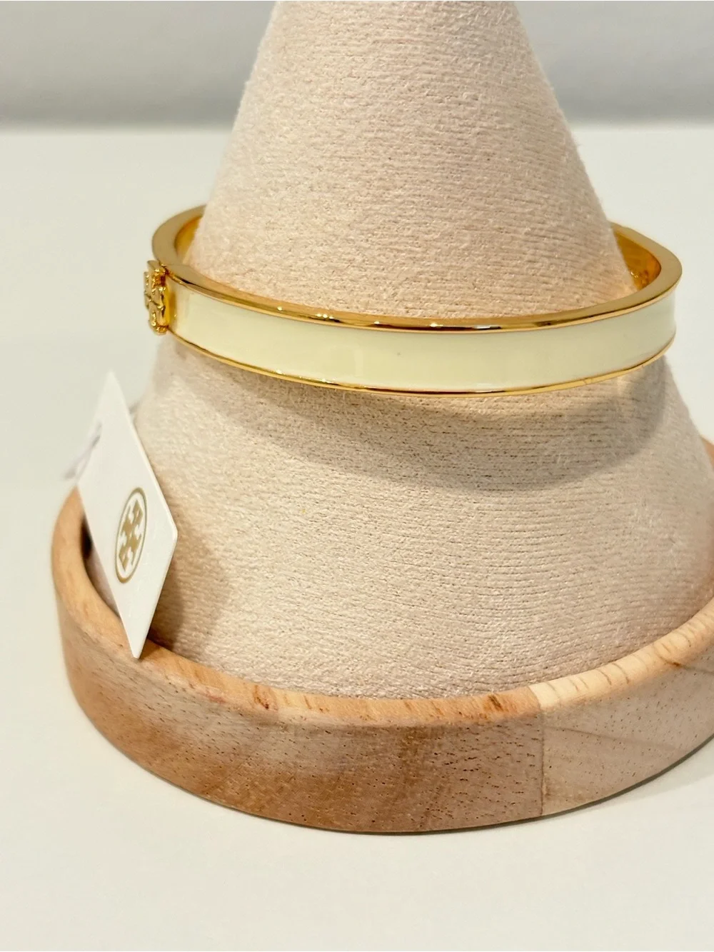 Tory Burch Gold-Tone Bangle with Cream Enamel Logo